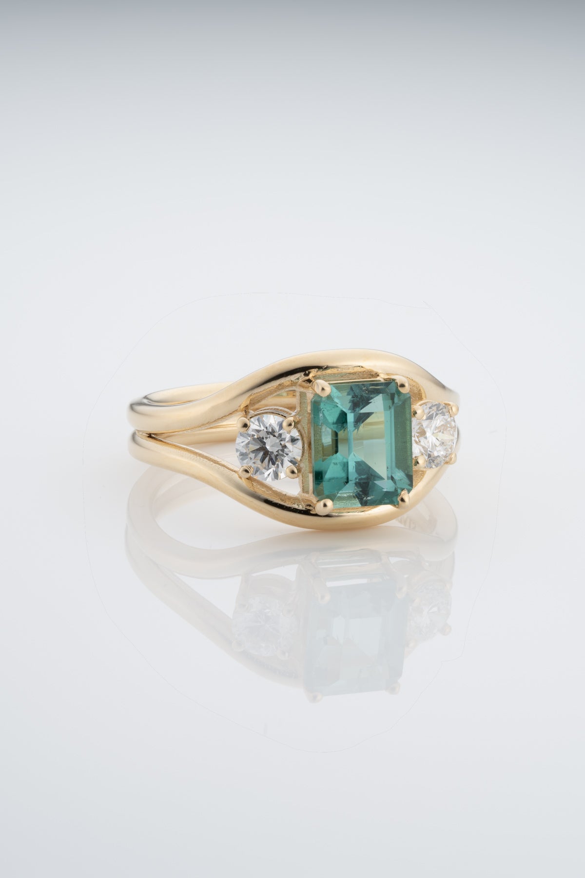 EMERALD CUT TOURMALINE DOUBLE BAND RING